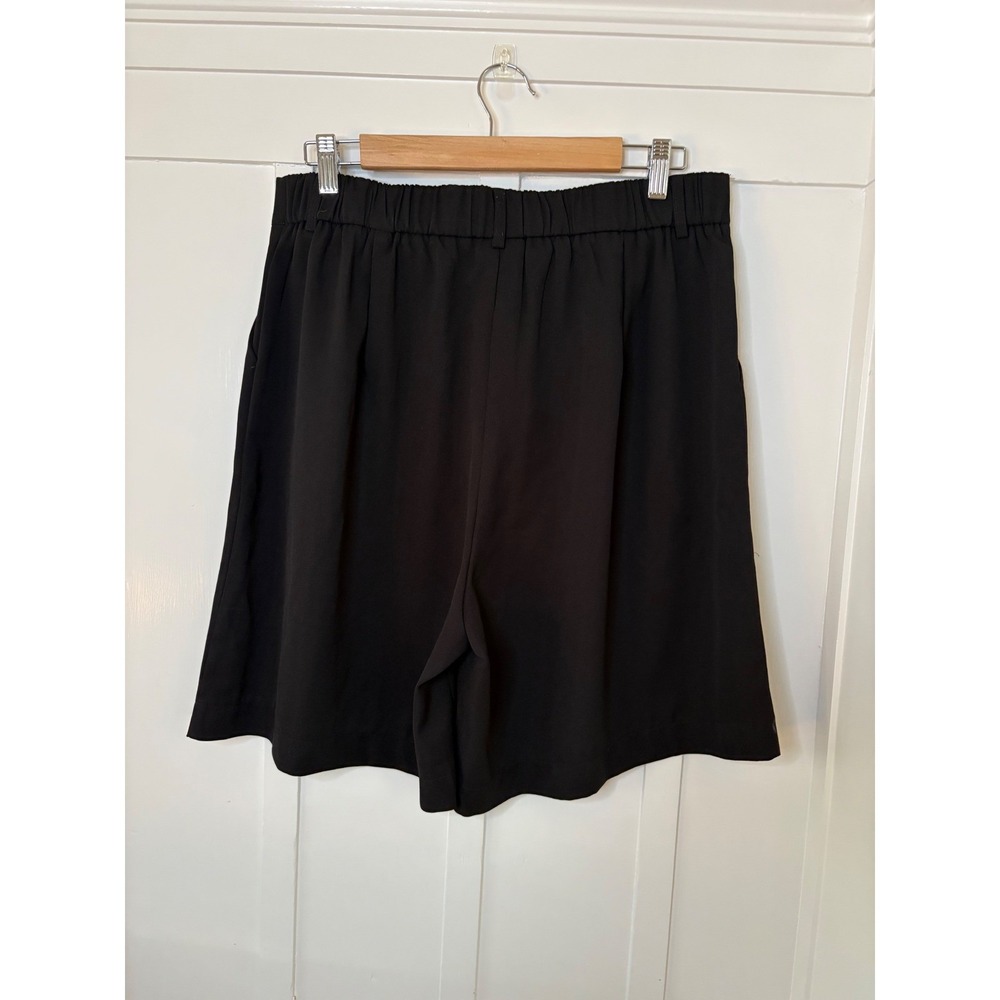 Womens Black High Waisted Pleated Wide Leg Shorts Elastic Back XL